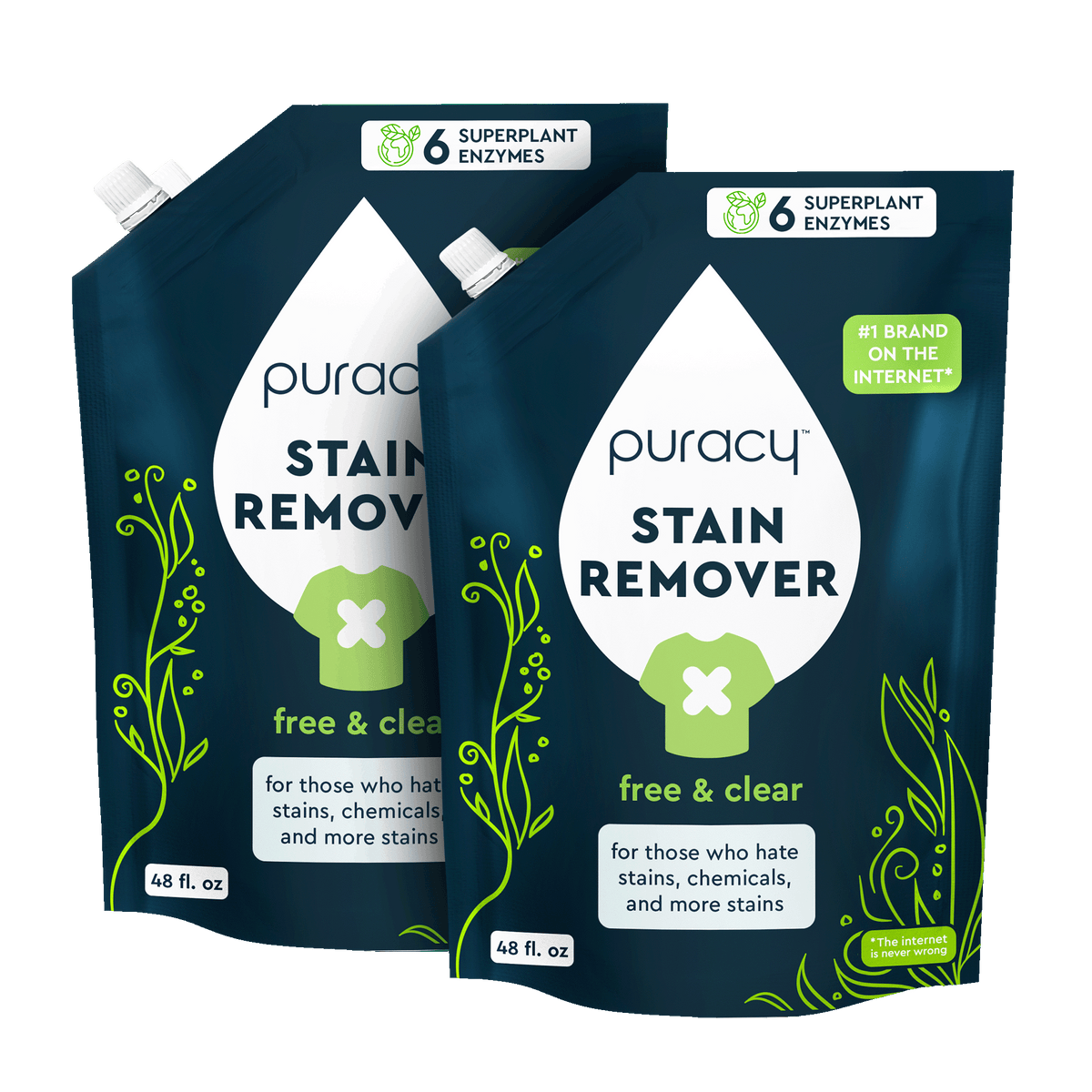 Puracy unscented laundry stain remover bottle, designed to treat and remove stubborn stains from clothing and fabrics.