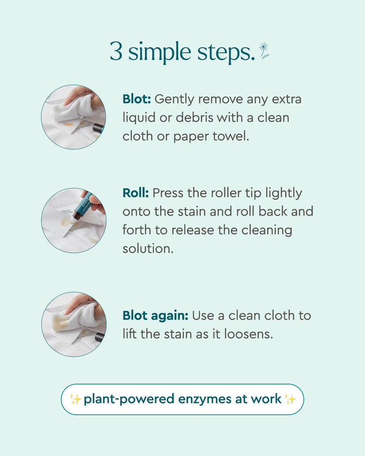 Puracy unscented laundry stain remover bottle showing stain removal application on fabric.