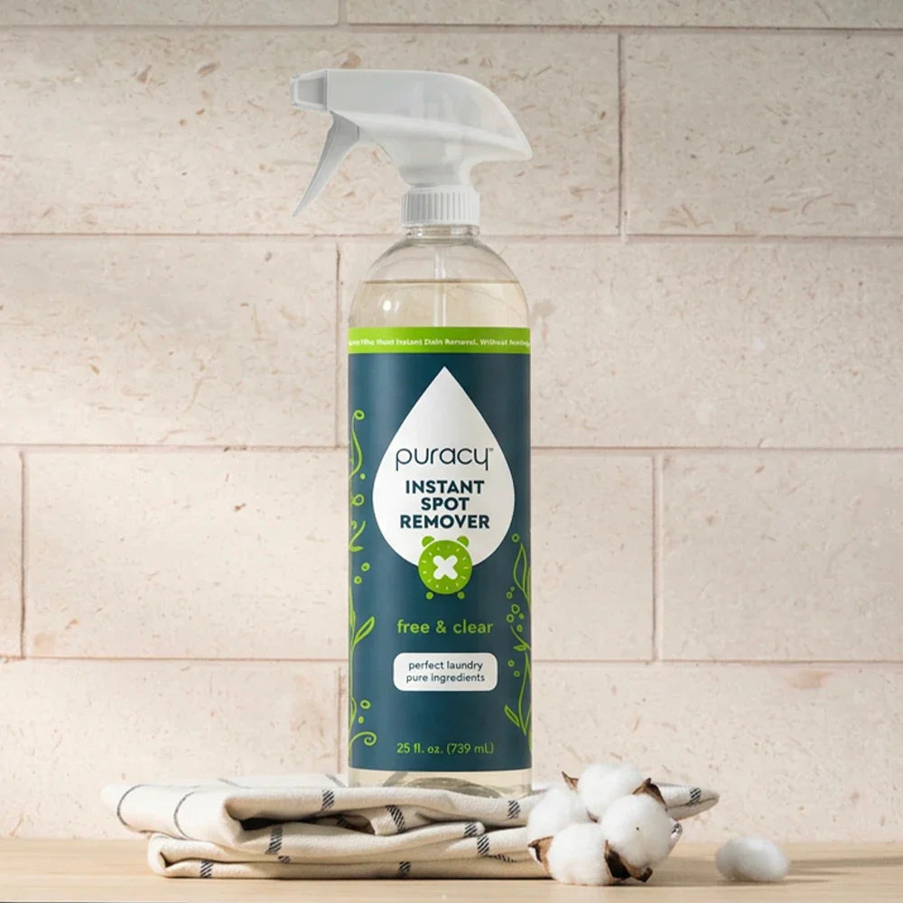 Puracy Unscented Instant Spot Remover bottle with applicator tip for quick stain removal on fabric and clothing.