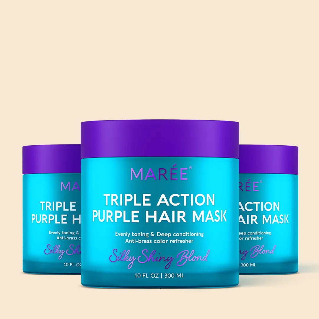 Purple Maree hair mask for blonde hair, tone-enhancing hair care product with a rich purple color and smooth texture.