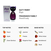 Katy Perry Purr Eau de Parfum spray for women in 3.4oz bottle, featuring floral and fruity notes in a stylish perfume bottle.
