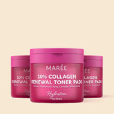 Maree Collagen & Retinol Toner Pads with soothing cotton pads soaked in rejuvenating toner for skin hydration and renewal.