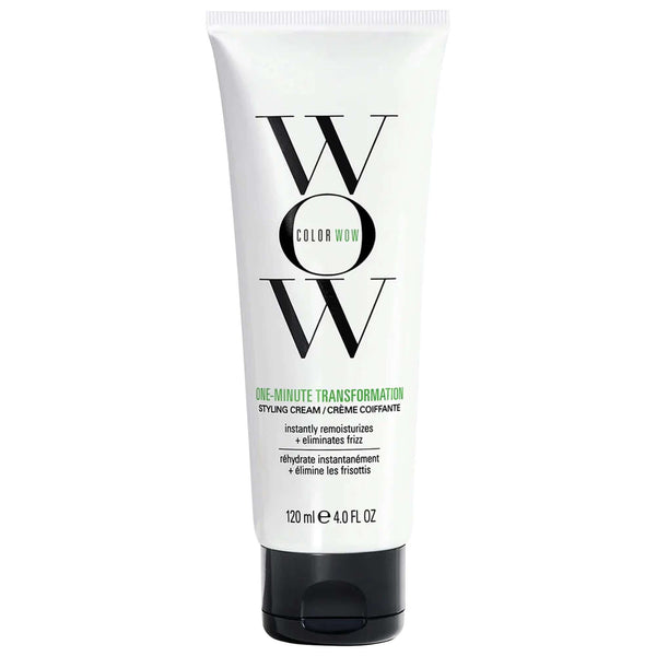 Beauty Care Bag anti-frizz styling cream for hair, showing smooth, shiny hair with a jar of the transformation hair mask.