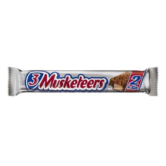 Farmacias Savia 3 Musketeers share size chocolate bar, 2.64 oz, with creamy nougat and milk chocolate coating in a shareable package.