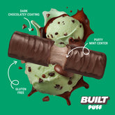 Stack of four BUILT Mint Chip Puff snacks showing their textured, mint chip-filled puff pastry appearance.
