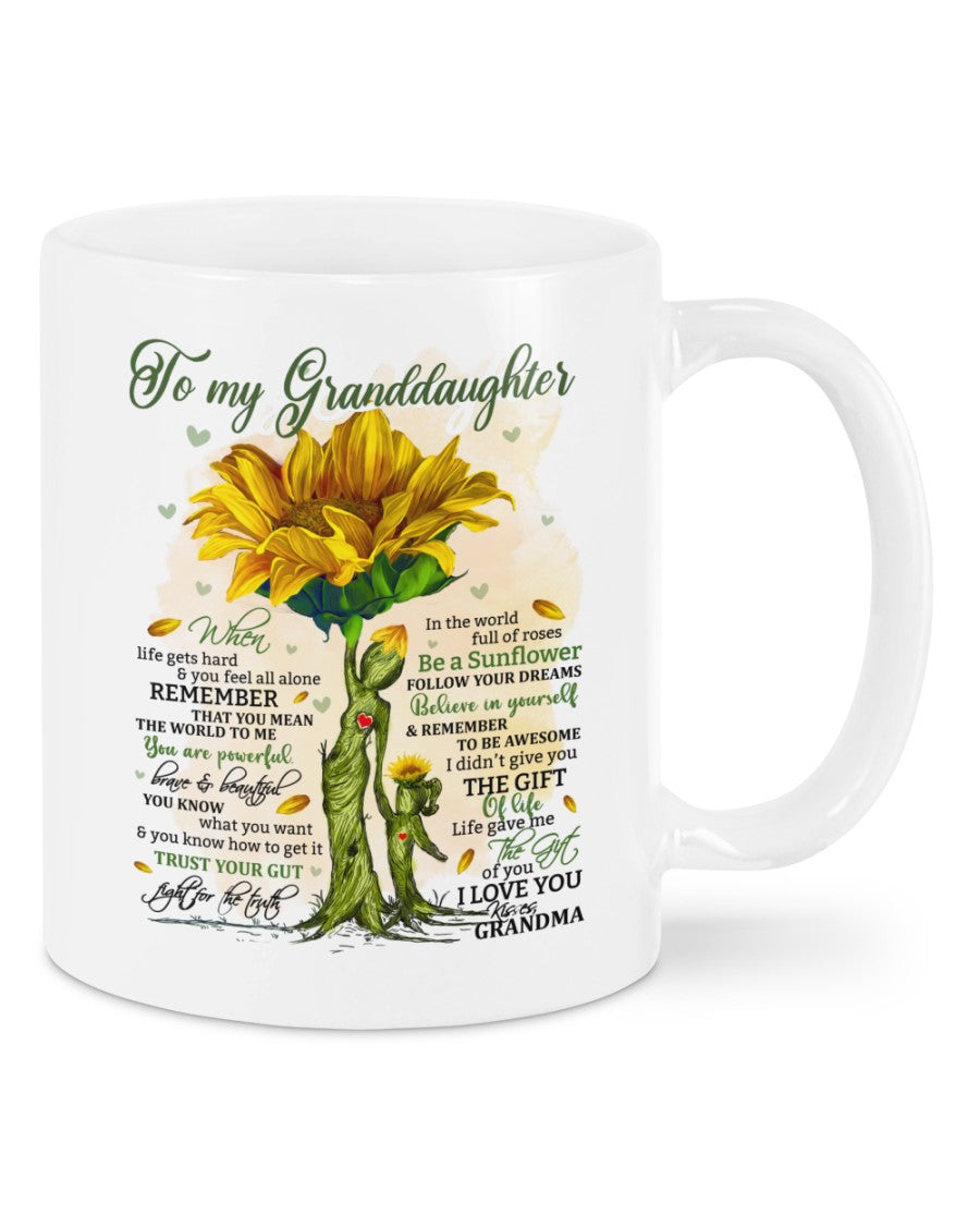 11oz ceramic mug featuring a heartfelt message for granddaughter, from TEELUVS.COM, perfect for gifting from grandma.