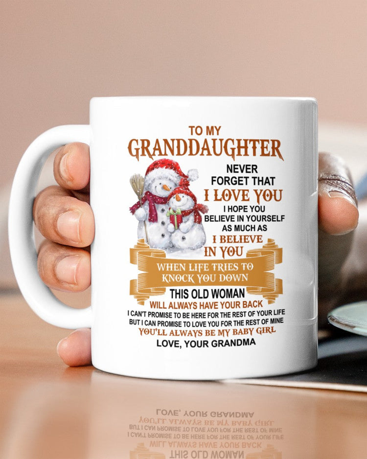 11oz ceramic mug with "To Granddaughter" message from TEELUVS.COM, featuring a colorful design perfect for a grandma gift.