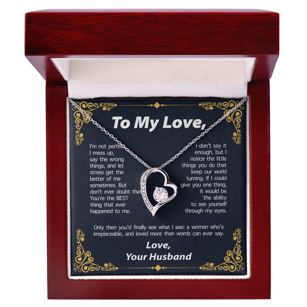 14k white gold finish "To My Love From Husband" necklace in a standard box, perfect for Valentine’s Day gift.