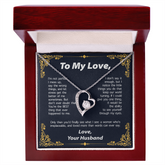 14k white gold finish "To My Love From Husband" necklace in a standard box, perfect for Valentine’s Day gift.