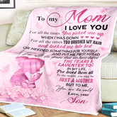 Fleece gift blanket for son, 30x40 inches, with special message, from TEELUVS.COM, ideal for celebrating moms from sons