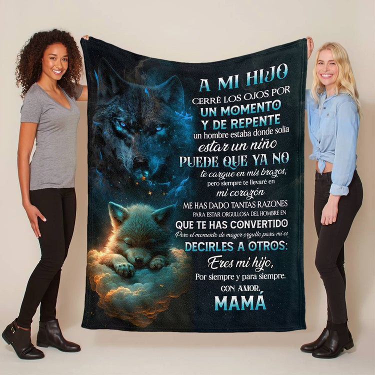 Soft Sherpa fleece blanket for son, cozy gift from mom, small 30x40 inch quilted throw for warmth and comfort.