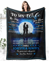 Fleece blanket for wife from husband, cozy 30x40-inch gift for comfort and warmth, in soft fabric with decorative edges.