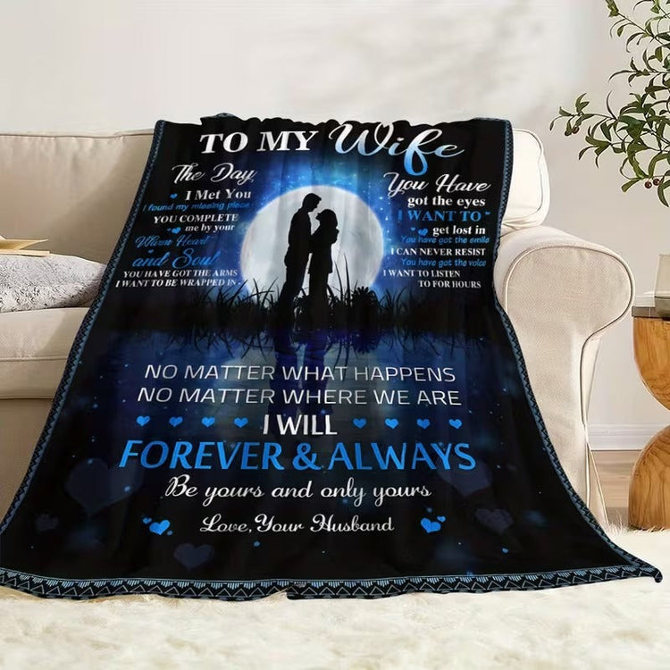 Fleece gift blanket for wife from husband, cozy 30x40-inch size, featuring soft fabric and warm comfort, ideal for gifting.