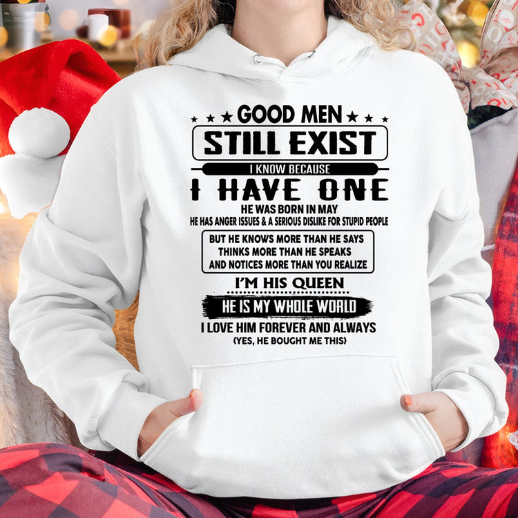 White T-shirt for men from TEELUVS.COM, featuring "Good men Still Exist" design, perfect gift for your wife or girlfriend.