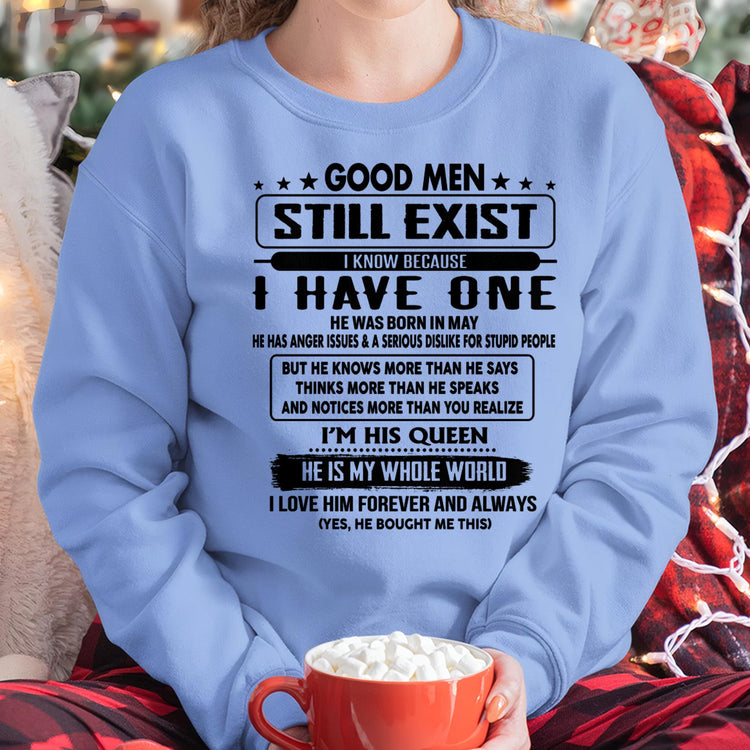 White May-themed T-shirt for men with "Good men Still Exist" print, from TEELUVS.COM, perfect gift for your girlfriend or wife.