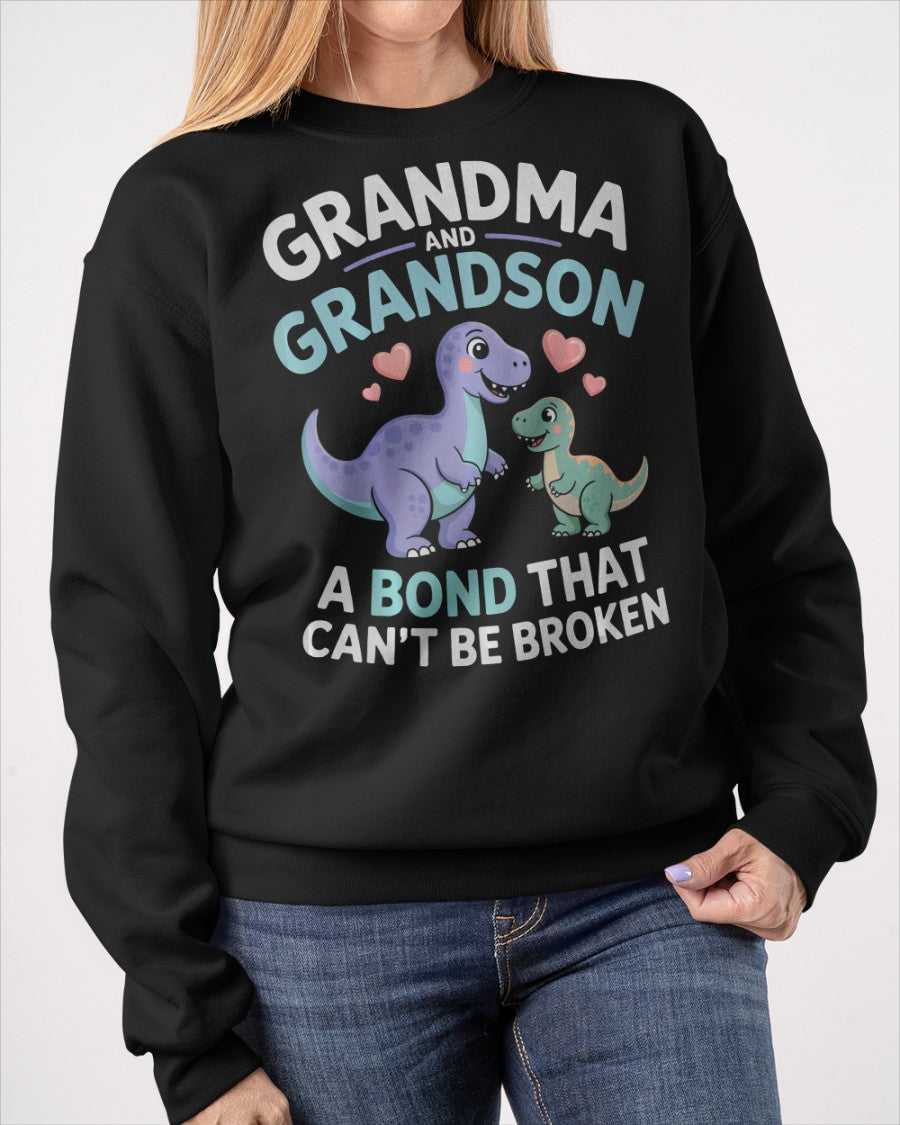 Black unisex dinosaur T-shirt from TEELUVS.COM featuring a grandma and grandson bond design, perfect for kids and family matching.