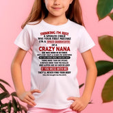 White T-shirt for granddaughter featuring "Spoiled Granddaughter of a Crazy Nana" text, October edition design from TEELUVS.COM