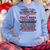 White T-shirt for granddaughter featuring "Spoiled Granddaughter of a Crazy Nana" design, October edition from TEELUVS.COM.
