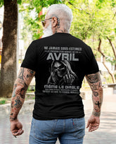 Black T-shirt for men born in April with "Never Underestimate the Power of an April Born Man" text, from TEELUVS.COM.