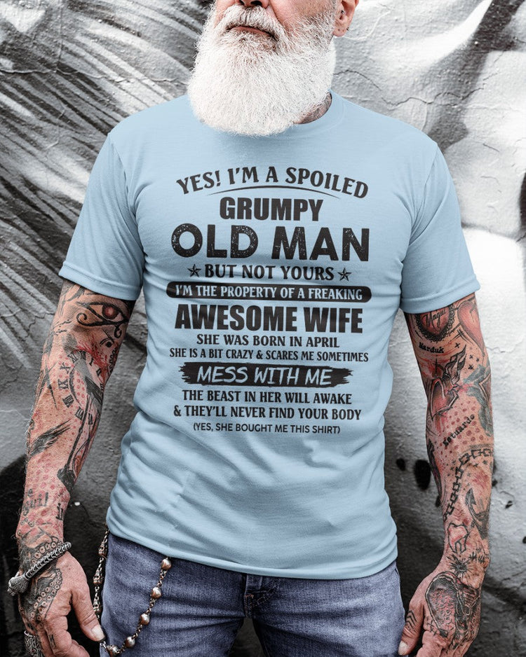 White t-shirt by TEELUVS.COM featuring "Awesome Wife April" text, perfect gift for your husband, casual graphic tee.