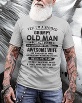 White T-shirt featuring "Awesome Wife April" text, perfect gift for your husband, by TEELUVS.COM.