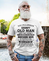 White T-shirt featuring "Awesome Wife April" text, perfect gift for husband, by TEELUVS.COM.