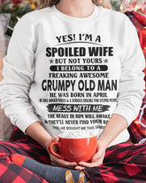 White T-shirt featuring a grumpy old man April design, perfect gift for your wife, by TEELUVS.COM.