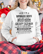 White T-shirt featuring a grumpy old man April graphic, ideal as a humorous gift for your wife from TEELUVS.COM.