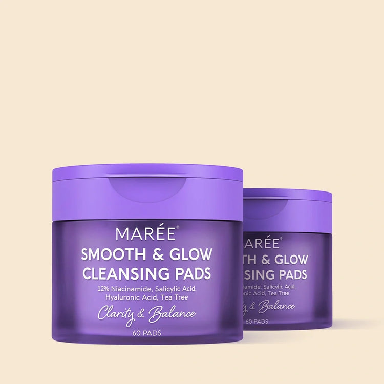 Maree 12 Niacinamide Smooth & Glow Pads displayed in a container, showing the toner pads infused with niacinamide for skin brightening.