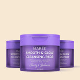 Maree 12 Niacinamide Smooth & Glow Pads showing textured toner pads with niacinamide for skincare.