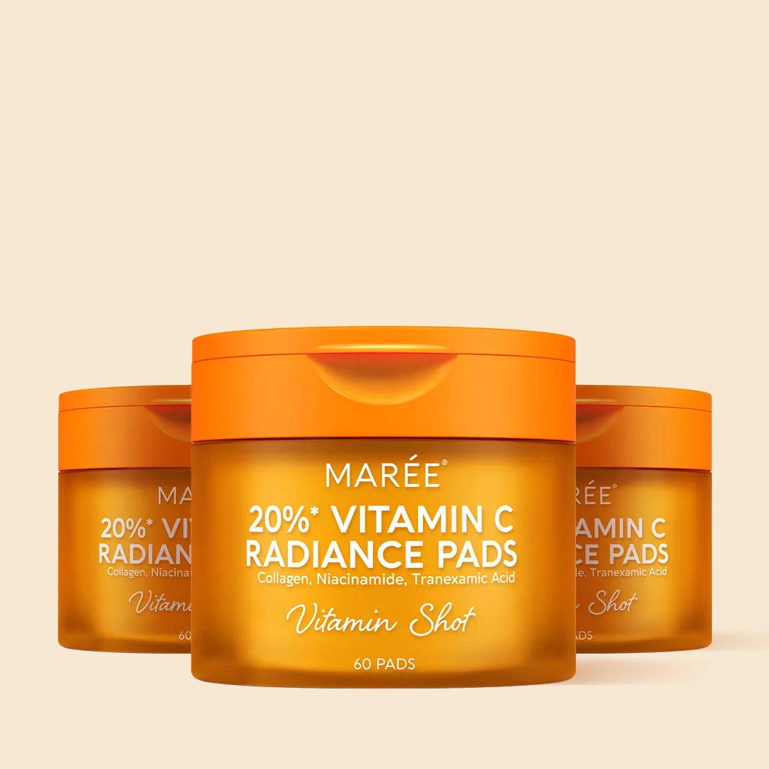 Maree Dark Spot Fading Vitamin C Pads showing a close-up of toner pads with vitamin C for brightening skin.