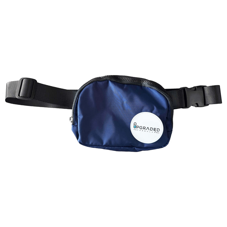Upgraded Formulas® Everywhere Belt Bag with adjustable strap and multiple compartments, black nylon material, compact and stylish.