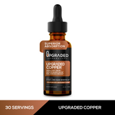 Upgraded Formulas copper supplement bottle with 30 servings, featuring a white label and blue accents.