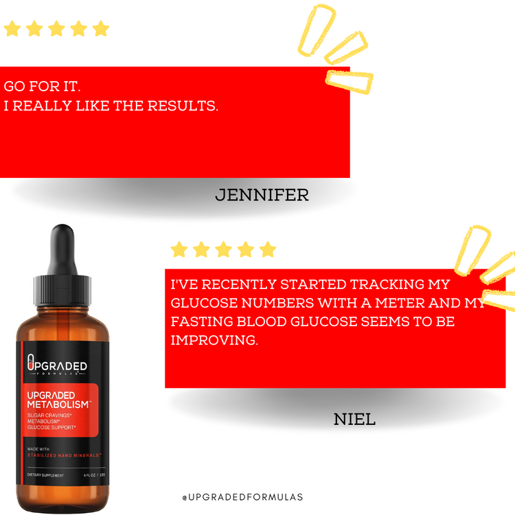 Upgraded Formulas® Upgraded Metabolism Sugar Support supplement bottle with 30 servings, natural ingredients for metabolic health.