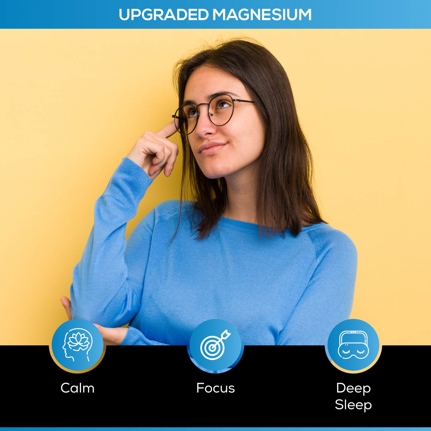 Upgraded Formulas® Magnesium supplement bottle with 60 capsules, designed to improve REM and deep sleep.