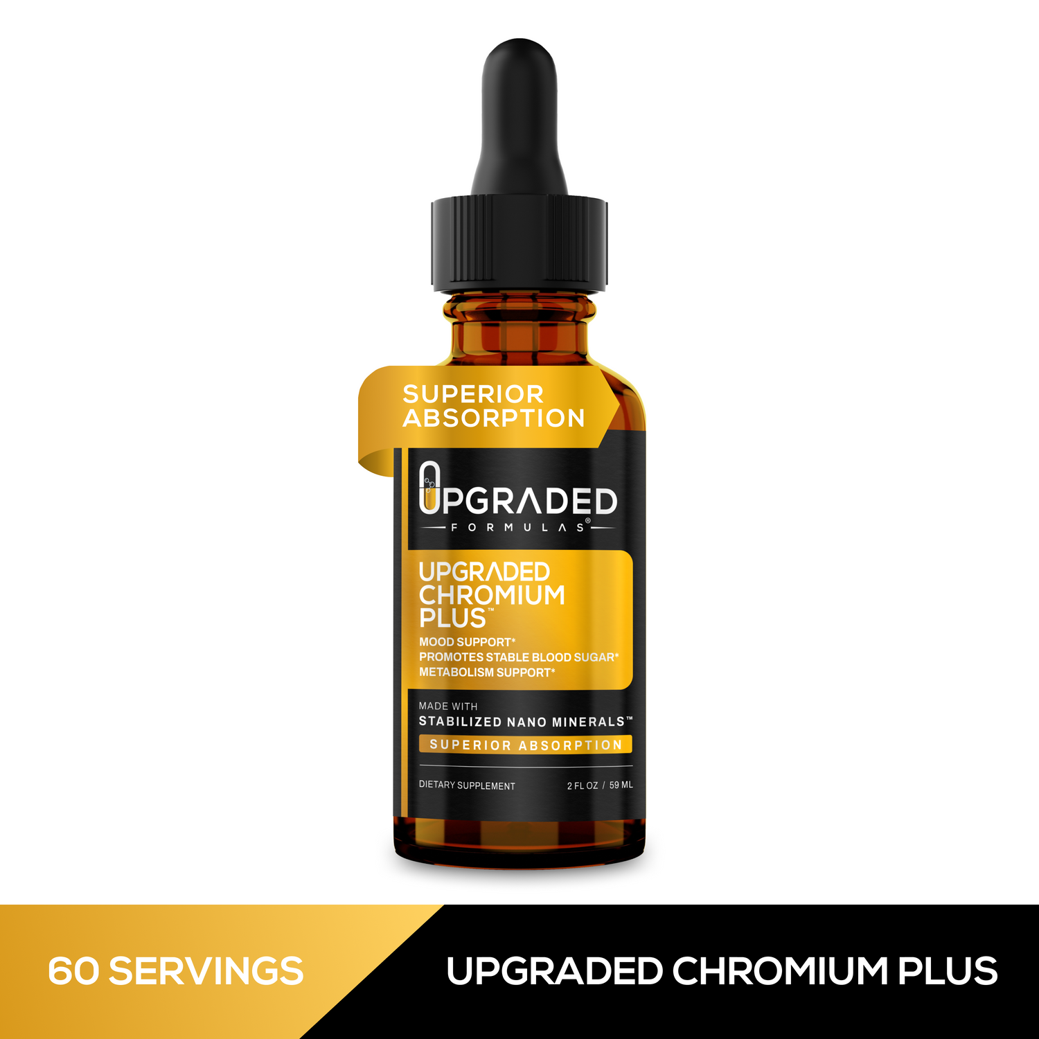 Upgraded Formulas® Upgraded Chromium Plus supplement bottle with label, showing the product&