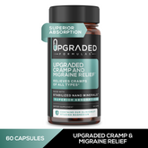 Upgraded Formulas® cramp and migraine relief supplement bottle with label, designed to ease pain and tension.