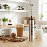 Upgraded Formulas The Pulse Frother supplement bottle with white label and black cap, displayed on a plain background.