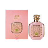 Zimaya Zukhuruf Pink Eau de Parfum for women, 3.4 oz, fragrance bottle with pink accents, by Farmacias Savia.